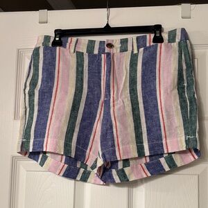 Old Navy Multicolor Striped Linen-Blend Shorts — Blue, Green, Pink